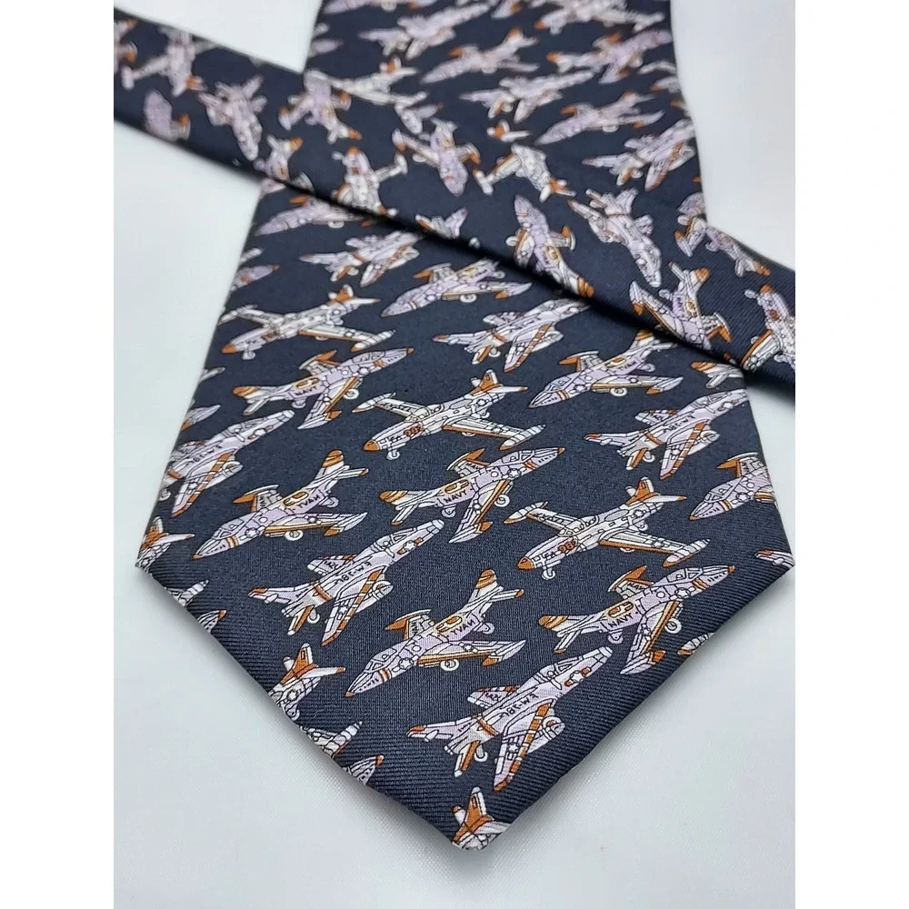 Joe Boxer Out'a Range Navy Blue 100% Italian Silk Fighter Jet Airplane Necktie